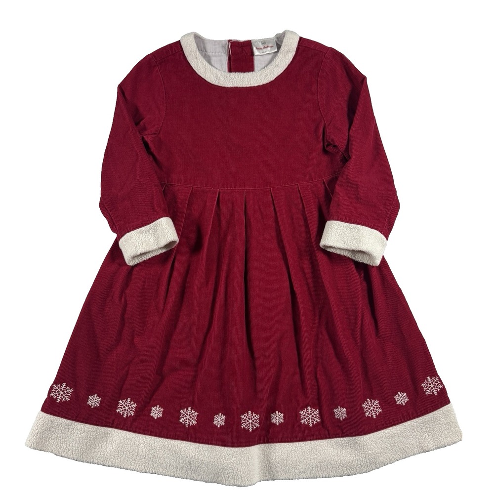 Hanna Andersson Snowflake Corduroy Dress Girls 110/5 Red Sherpa Trim Holiday